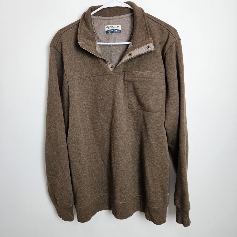Magellan Men's Size‎ M Campfire Mock 1/4 Snap Pullover Classic Fit Brown